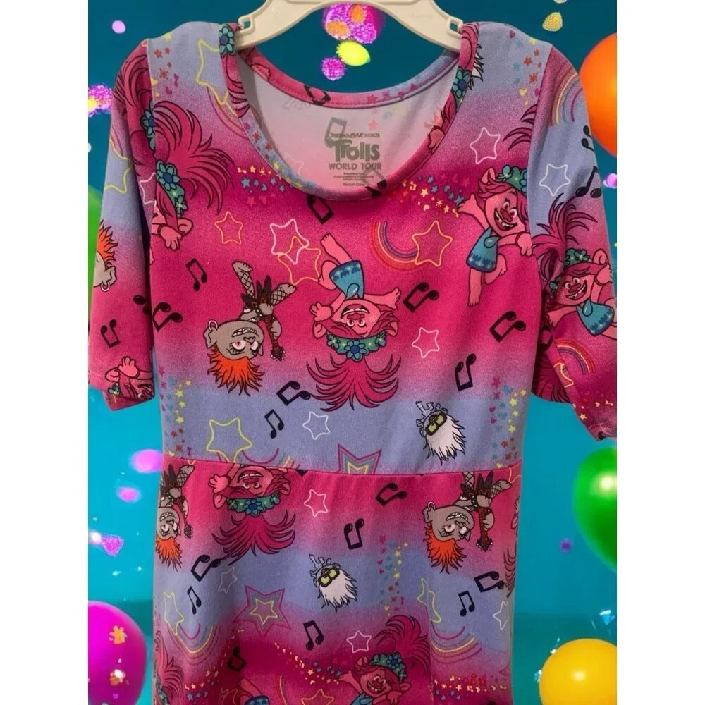 Trolls World Tour Girls Dress Size S/CH 6-6X Pink Short Sleeve